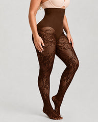 High Waist Control Tummy Floral Lace Shaping Pantyhose