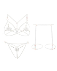 Sexy Rose Beaded Hollow-Out Three-Piece Lingerie Set