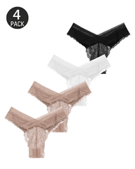 4-Pack Floral Lace Crossover Thong Panties