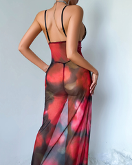 Floral Sheer Mesh Lace Maxi Lingerie Set