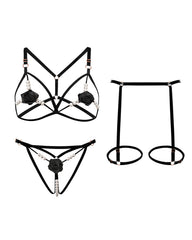 Sexy Rose Beaded Hollow-Out Three-Piece Lingerie Set