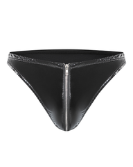 Men's Glossy Patent Leather-Look Front Zipper Briefs