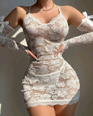 Christmas Sexy Lace See-Through Backless Bodycon Nightgown