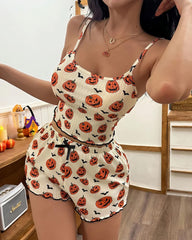 Halloween Casual Print Camisole and Shorts Pajama Set