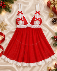 Sexy Christmas Lace Trim Babydoll Lingerie Dress