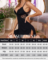 Camisón Babydoll Teddy de Lencería con Abertura y Ribete de Encaje