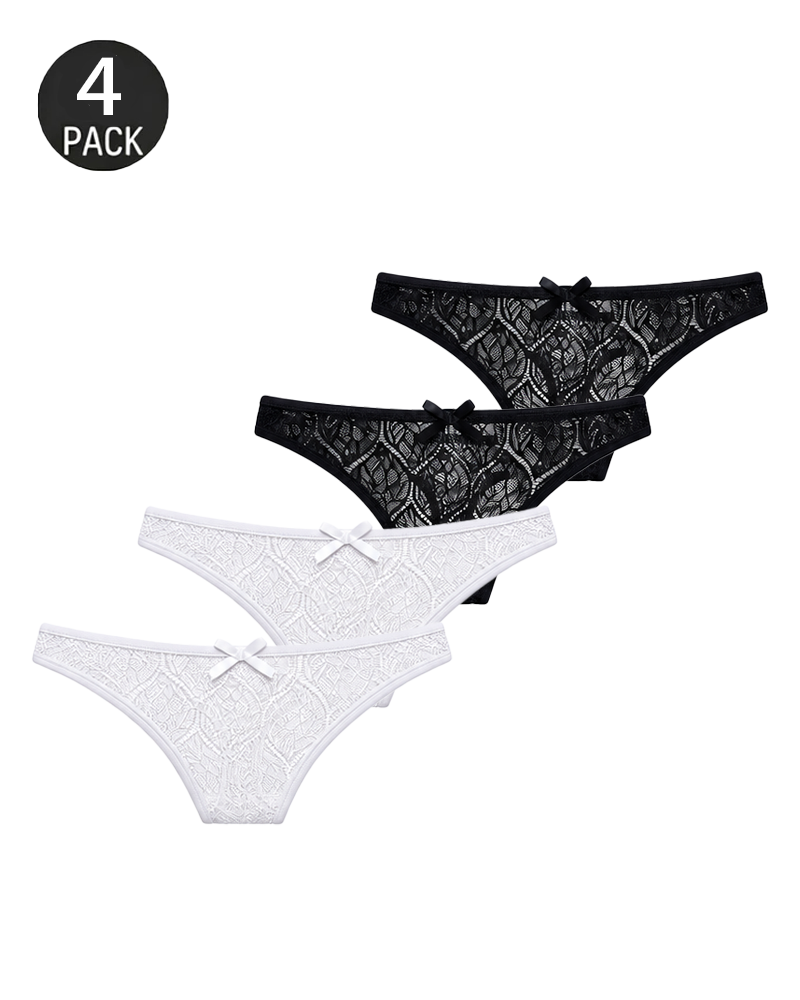 4/6-Pack Lace High-Waisted Thong Panties Multi-Color Set