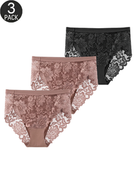 3-Pack Breathable Sexy Floral Lace Panties