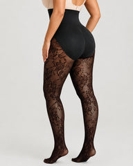 High Waist Control Tummy Floral Lace Shaping Pantyhose