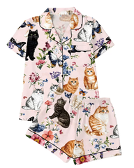 Multi-Print Short Sleeve Button-Down Pajama Set