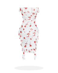 Sheer Rose Print Ruffle Cutout Lingerie Dress