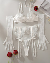 See-Through Lace Flower Embroidery Sexy Lingerie Set