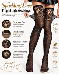 2-Pack / 3-Pack Rhinestone Fishnet Lace Thigh-High Stockings