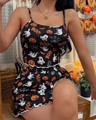 Halloween Casual Print Camisole and Shorts Pajama Set