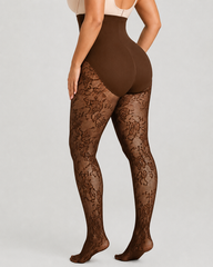 High Waist Control Tummy Floral Lace Shaping Pantyhose