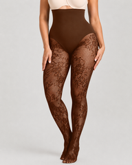 High Waist Control Tummy Floral Lace Shaping Pantyhose