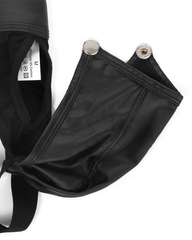 Men's Black Leather-Look Open Pouch Briefs with Snap Buttons