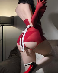 Sexy Maid Hollow-out See-through Mesh Lingerie Set with Stockings