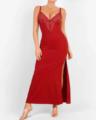 Sleeveless Deep V-Neck Lace Built-in Shapewear Set Maxi Dress