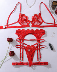 See-through Heart Embroidery Push-up Sexy Lingerie Set