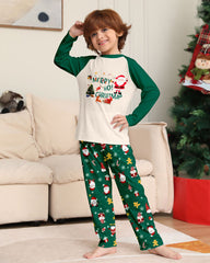 Green Santa Claus Print Crew Neck Home Wear Pajamas Family Set