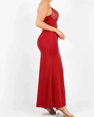 Sleeveless Deep V-Neck Lace Built-in Shapewear Set Maxi Dress