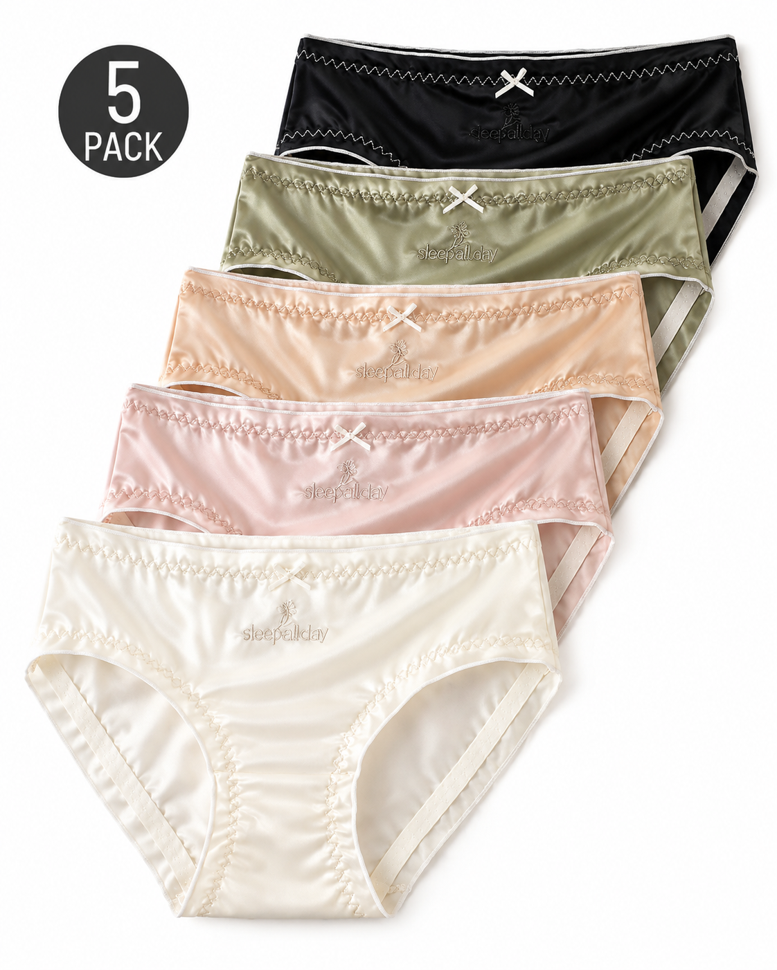 5-Pack Satin-Look Gathered Panties