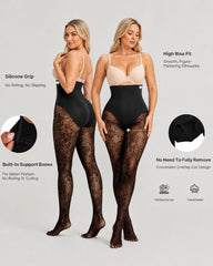 High Waist Control Tummy Floral Lace Shaping Pantyhose