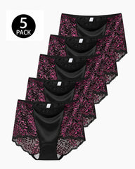 5-Pack Plus Size High Waist Ice Silk Lace Boyshorts