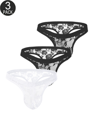 3-Pack Mixed Colors Sheer Floral Lace Low-Rise Briefs