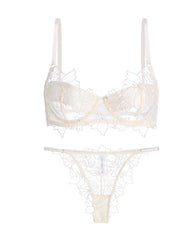 Sexy Floral Embroidered Lace See-through Mesh Bra and Briefs Set