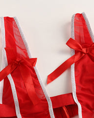 Christmas Sexy Deep V Bell Decorated Bodysuit Lingerie with Santa Hat Headband Set