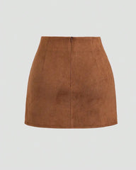 Retro Pleated Faux Suede Slim-fit Mid-waist Skirt