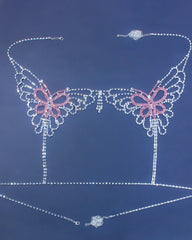 Sexy Butterfly Tassel Rhinestone Bra and Panty Body Chain Set