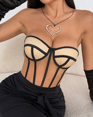 Sexy Underwired Backless Drawstring Waist Tight-fitting Sheer Bandeau Top