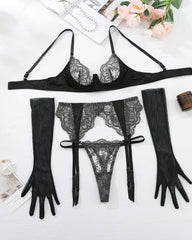 See-Through Lace Flower Embroidery Sexy Lingerie Set