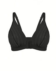 Sexy Deep V-neck Striped Mesh Paneling Front-closure Bra