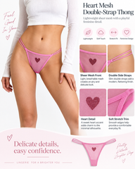 3-Pack Rhinestone Heart Sheer Mesh Thong Panties