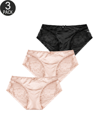 3-Pack Mixed-Color Satin-Look Briefs with Floral Lace Panels
