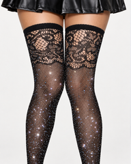 2-Pack / 3-Pack Rhinestone Fishnet Lace Thigh-High Stockings