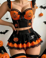 Sexy Seductive Halloween Pumpkin Witch Role-Play Lingerie Set