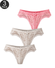 3-Pack Women's Floral Lace V-Waist Thong Panties