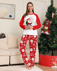 Santa Claus Print Round Neck Raglan Sleeve Color Block Parent-Child Lounge Pajama Set