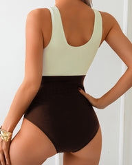Beach Vacation Deep V Colorblock Cross-Strap One-Piece Swimsuit
