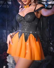 Sexy Halloween Sparkle Cold-Shoulder Mini Dress