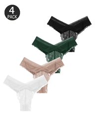 4-Pack Floral Lace Crossover Thong Panties