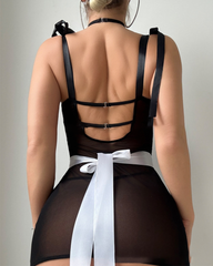Sheer Lace Ruffle Apron Maid Lingerie Dress