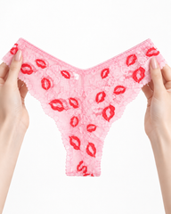 3-Pack Floral Lace Semi-Sheer Low-Rise Briefs Panties with Lip Print