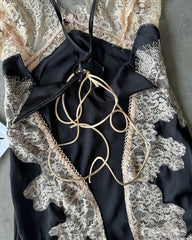 Sexy Deep V-neck Ice Silk Lace Patchwork Backless Camisole Nightgown