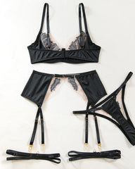 Sexy Mesh See-Through Flower Embroidery Push-Up Bra Sexy Lingerie Set